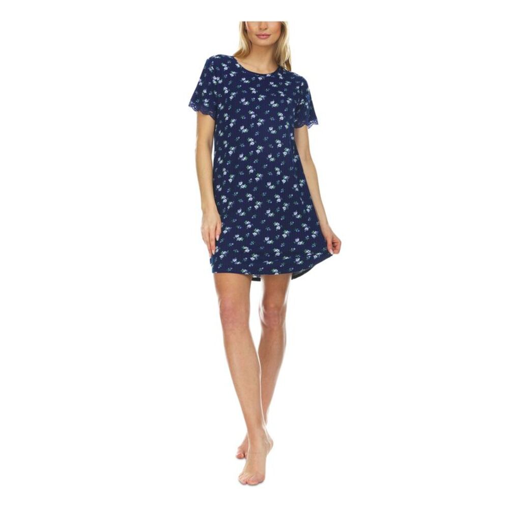 FLORA Intimates Navy Lace Trim Floral Nightgown Juniors L